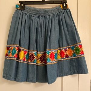 Free People Embroidered Denim Skirt